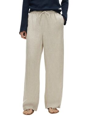 J Crew Soleil Flax Beige 100% Linen Wide Leg Draw String Pants SZ L